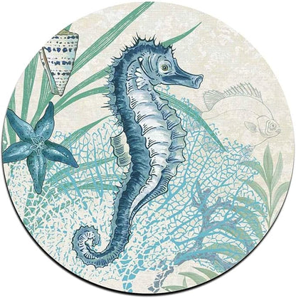 Watercolor SeahorseRound Coaster Set - Made of Recycled Rubber - Set of 4