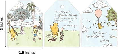 Pro Supply Global 24 Count of 2.5 Inch x 3 Inch Pre Strung Winnie The Pooh Gift Tag Assorted Printed Designs on Large Cardstock Gift Hang Tags - Ideal to Use on Bags