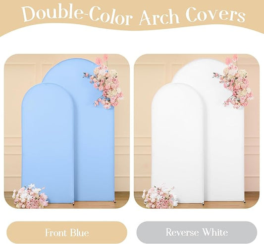Blue White Arch Backdrop Cover Set of 2 Spandex Arch Covers 7.2 and 6ft Arch Covers Stretchy Backdrop Wedding Arch Stand Cover Bridal Baby Shower Birthday Party Arch Photo Backdrop