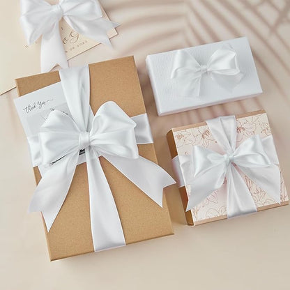 1-1/2 Inches 50 Yards White Satin Ribbon, Solid Fabric Ribbon Roll for Flower Bouquets, Gift Wrapping, Wedding, Handmade Crafts