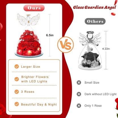 FIACO Preserved Flower Rose for Women, Forever Eternal Fresh Flowers in Glass Angel Figurines Flowers for Delivery Prime Red Roses for Grandma Mom Sister Her Wife on Mothers Day Birthday