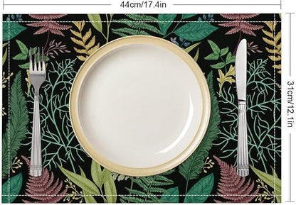 Leaf Placemats Set of 8, 17x12 Inch Vintage Natural Botanical Herbal Green Leaves Table Mats for Home Party Kitchen Dining Decor