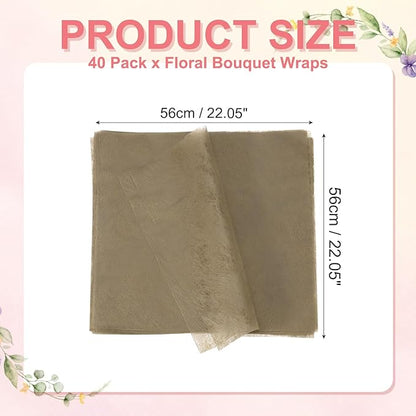 YELARXI Flower Wrapping Paper, Cotton Wrapping Flower Paper, Non-Woven Waterproof Floral Bouquet Wraps - Fitting for (Florist Supplies/Gift) 22 x 22 Inch & 40 Pack & Brown