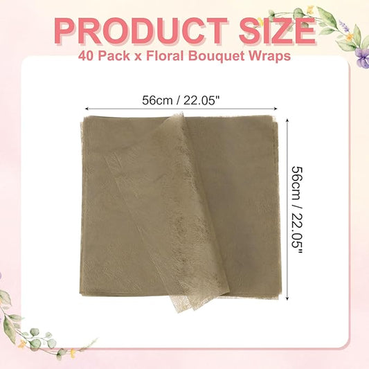 YELARXI Flower Wrapping Paper, Cotton Wrapping Flower Paper, Non-Woven Waterproof Floral Bouquet Wraps - Fitting for (Florist Supplies/Gift) 22 x 22 Inch & 40 Pack & Brown