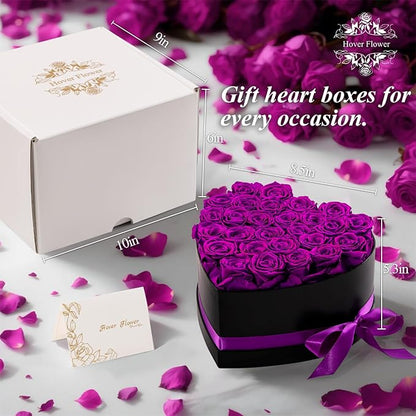 27 Forver Preserved Flowers in a Heart Box, Flowers for Her,Eternal Roses Flowers for Delivery Prime, Flowers Birthday Gifts for Women Mom Grandma Wife - Purple