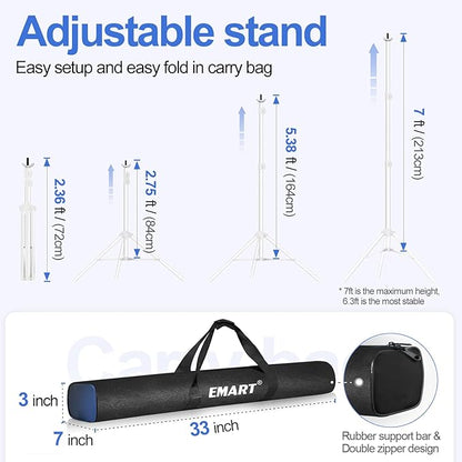 EMART Backdrop Stand 10x7ft(WxH) Photo Studio Adjustable Background Stand Support kit with 2 Crossbars, 8 Clamps, 2 Sandbags and Carry Bag for Parties, Events Decoration, Wedding, Photography -White