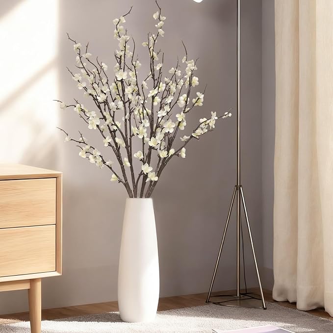 4 Pcs Cherry Blossom Branches 39 Inch White Fake Flowers Spring Decorations for Home Decor, Artificial Flowers Long Stem Branches for Vase Wedding Office Party Table Decor Centerpieces