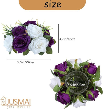 Artificial Flowers Ball 4 Pcs Purple White Wedding Table Centerpiece Decorations Arrangement
