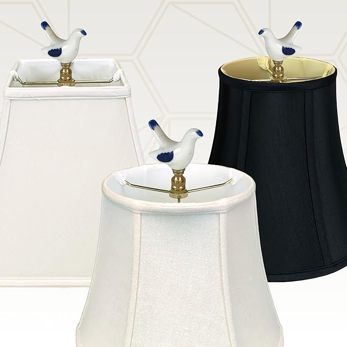 Royal Designs, Inc. Porcelain Bird Finial for Lamp Shade, Polished Brass, Blue & White, Pack of 2