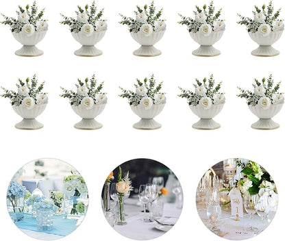 White Flower Arrangements Pot Vase for Wedding Centerpieces Table， 10 Pcs Small Metal Flower Planter Urn Vase Pot，for Home Wedding Party Christmas (10PCS, White)