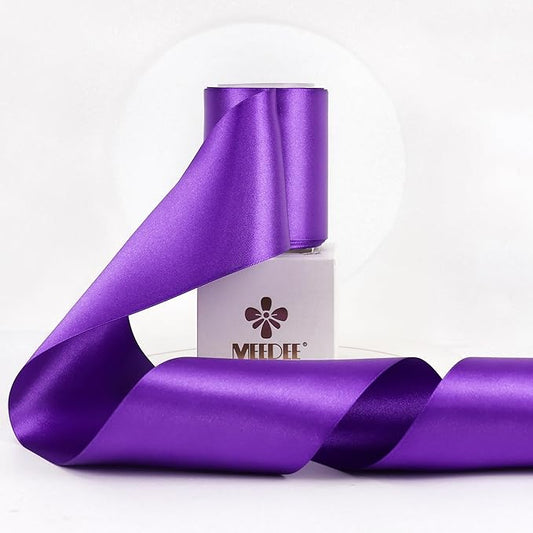MEEDEE Purple Satin 3 Inch Ribbon Lux Double Faced Satin Ribbon Dark Purple Halloween Ribbons by 10 Yards Purple Ribbons for Christmas Tree, Flower Bouquet, Weddings, Bow Making