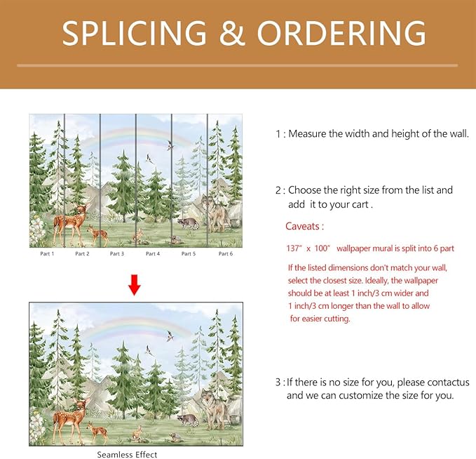 Forest Animals Kids Wallpaper Peel and Stick Nursery Pine Tree Self Adhesive Wall Mural for Children's Room Bedroom 137"x100"