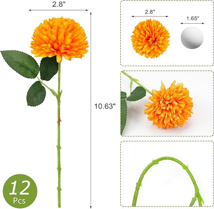 SITUMEIZI 12 Pcs Artificial Chrysanthemums Flowers Ball Flower Fake Mums Silk for Fall Decor Halloween Thanksgiving Day Wedding Home Kitchen Decoration Floral Arrangement(Yellow,Orange)
