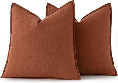 MIULEE Decorative Linen Euro Sham Pillow Covers 24x24 Rust Boho Farmhouse Neutral Couch Throw Pillows for Bed Pack of 2 Accent Modern Pillowcase Summer Sofa Livingroom Home Decor
