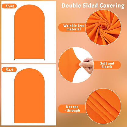 6.6FT Orange Arch Backdrop Cover - Polyester Fitted Wedding Arch Stand Covers Round Top Chiara Arch Backdrop Cover for Birthday Party Banquet Photo Background Decoration