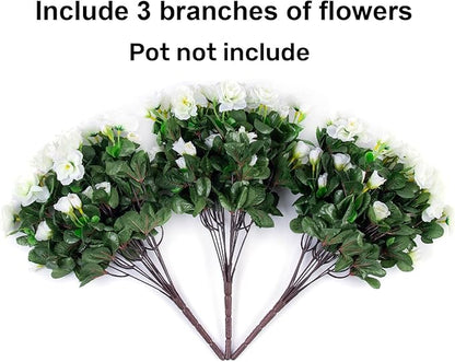 Ivydale Artificial Fake White Flowers Plants for Outdoor Outside Winter Christmas, Faux Silk Camellia UV Resistant Realistic for Front Door Porch Patio Balcony Garden Yard Decor, 3 Large Bundles