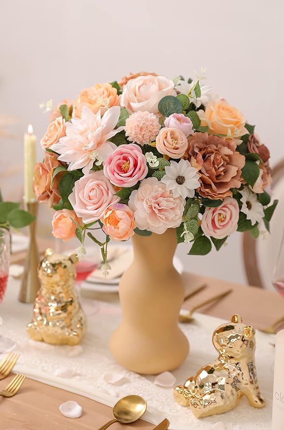 Serra Flora Artificial Flowers Combo Box Set Faux Flowers Bulk Flower Leaf with Stems for DIY Wedding Bouquets Centerpieces Baby Shower Party Home Decorations(Champagne Pink)