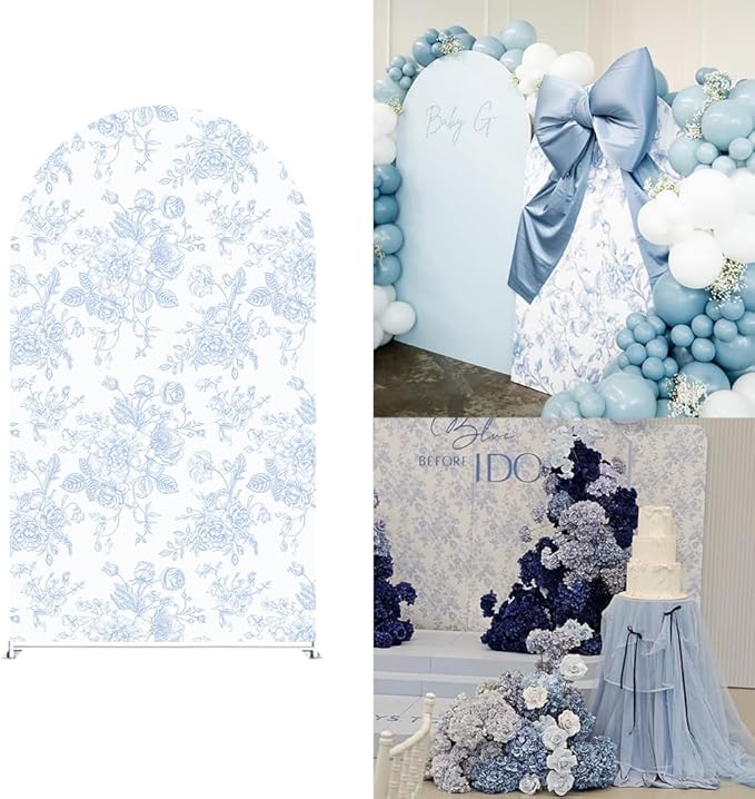 Something Blue Before I Do Arch Backdrop Cover Wedding Bridal Shower Bride to be Toile Party Arch Fabric Cover Blue Bloom Floral Baby Shower Decors (4X7.2ft,4135)