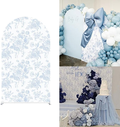 Something Blue Before I Do Arch Backdrop Cover Wedding Bridal Shower Bride to be Toile Party Arch Fabric Cover Blue Bloom Floral Baby Shower Decors (4X7.2ft,4135)