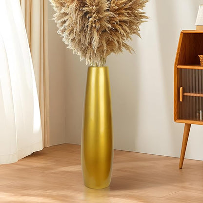 Gold Ceramic Tall Floor Vase,24 Inch Large Modern Flower Vases for Home Décor,Wicker Big Floor Vases Decorations for Farmhouse, Living Room,Bedroom,Standing Plastic Vase Decorative Tall