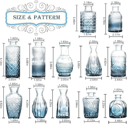 Bud Vases Set of 12,Glass Bud Vases in Bulk,Small Flower Vases for Centerpieces,Mini Vintage Vase for Wedding, Home Table Decor,Christmas,Party Decoration,Blue
