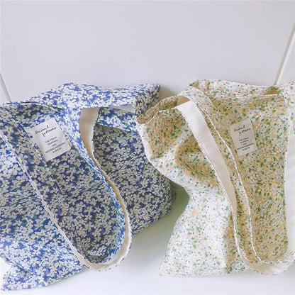 Cotton Canvas Tote Bag Reusable Soft Grocery Cloth Bag Floral Shoulder Bag for Beach Travel Shopping