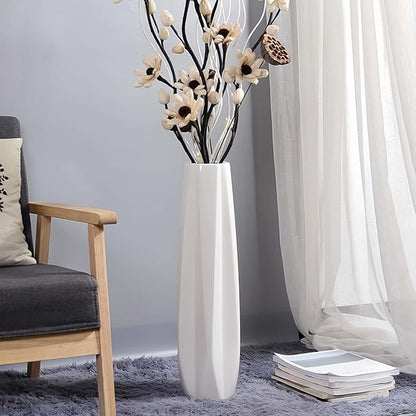 Ceramic Large Floor Tall Vase 28 Inches,White Modern Flower Tall Vases for Office, Home,Farmhouse,Living Room Décor,Simple Origami Design Fall Decorative Porcelain Flower Arrangement Vase Ideal Gift