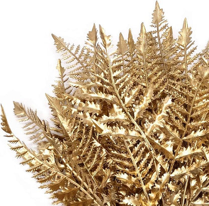 PASYOU Golden Fake Plants, Artificial Flowers Decoration for Christmas Plastic Boston Grass Faux DIY Crafts Indoor Outdoor Home Garden Party Room Bedroom Wedding Table Centerpiece Decor, Gold 4 Pack