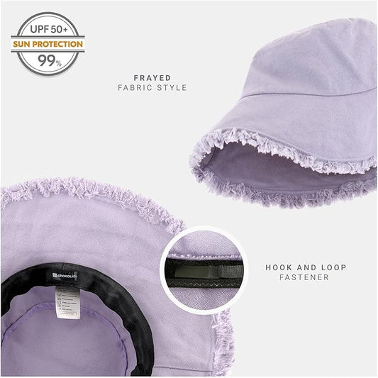 CHOK.LIDS Frayed Bucket Hats for Women Men Unisex Trendy Washed Cotton Floppy Wide Brim Boonie Outdoor Summer Beach Headwear