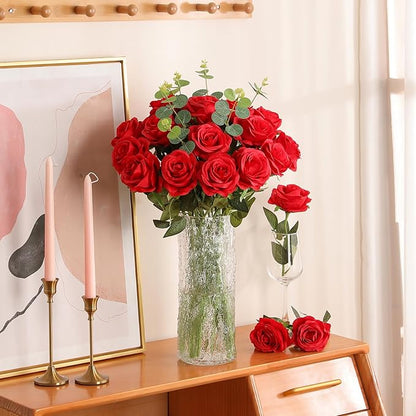 Nubry 24pcs Artificial Silk Roses Bulk,Fake Roses Flower with Stems Realistic Flowers for Wedding Centerpiece Home Party Decor(Red)
