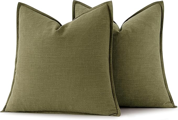 MIULEE Decorative Linen Pillow Covers 16x16 Inch Green Boho Farmhouse Neutral Couch Throw Pillows for Bed Pack of 2 Accent Outdoor Pillowcase Modern Sofa Cushion Livingroom Home Decor