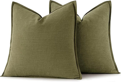 MIULEE Decorative Linen Pillow Covers 16x16 Inch Green Boho Farmhouse Neutral Couch Throw Pillows for Bed Pack of 2 Accent Outdoor Pillowcase Modern Sofa Cushion Livingroom Home Decor