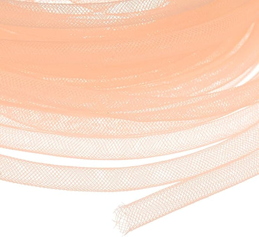 Mesh Tube Ribbon 25 Yards, 8mm Elastic Fabric Ribbons Mesh Tubing for Crafts/Gift Wrapping/Flower Bouquets/Wedding/Birthday/Holiday/Wreaths Christmas/Decoration[Yellow Orange]