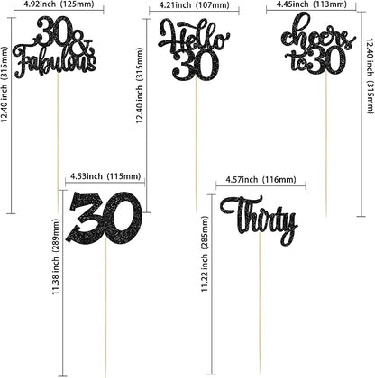 Gyufise 15Pcs 30th Birthday Centerpiece Sticks Thirty Happy 30th Table Flower Centerpieces Sticks Cheers to 30 Floral Decorations for 30th Birthday Party Centerpieces Supplies Black