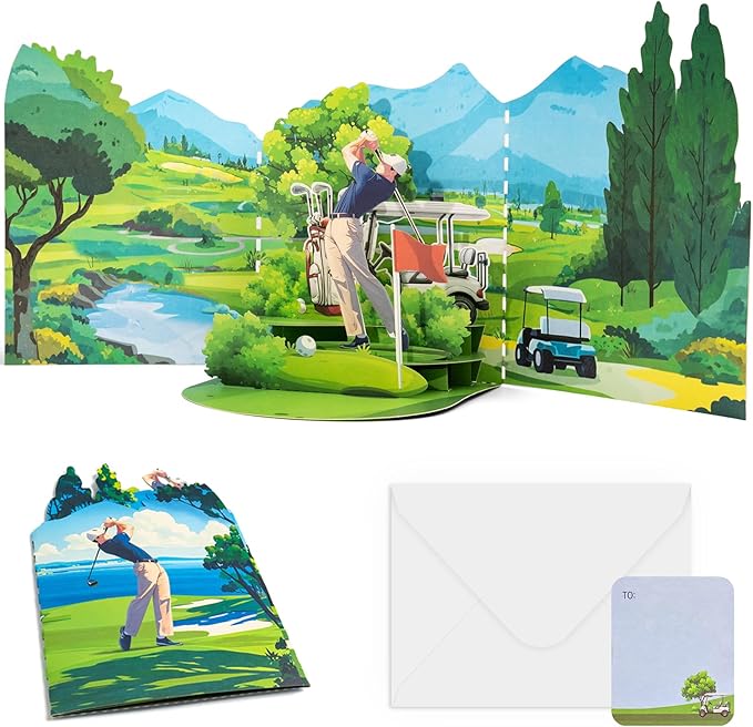 Golf Pop-Up Card, Exquisite Pattern Pop Up Display Card, Perfect as Birthday Card for Golfers, Fathers, Friends