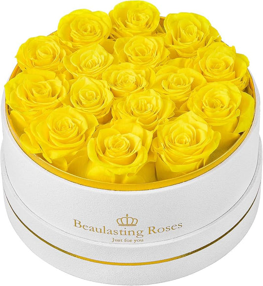 Preserved Roses Forever Flowers Real Roses in a Box Mother's Day Birthday Flowers for Her Mom Women Wife Valentine's Day, 16 Yellow Roses
