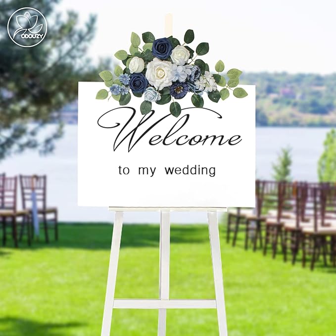 Wedding Arch Flowers Kit,Artificial Flower Arch Decor (Set of 3),2pcs Artificial Flower Arrangement with 1pc Sheer Drape for Wedding Decor Reception Backdrop Floral Decorations (Blue)