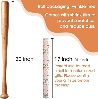 Afucus Reversible Bow Wrapping Paper, Wave point Themed Gift Wrapping Paper, Cute Mini Rolls for Girls, Women, Valentine's Day, Birthday, Mother's Day, Wedding, Baby Shower (17 Inch X 33 Feet)