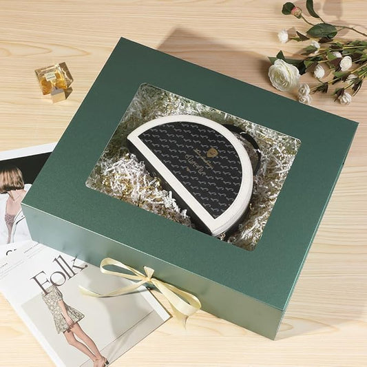 Extra Large Green Gift Box for Presents with Ribbon 19x16x6 Inches Clear Gift Box with Window Magnetic Closure Gift Boxes with Lids