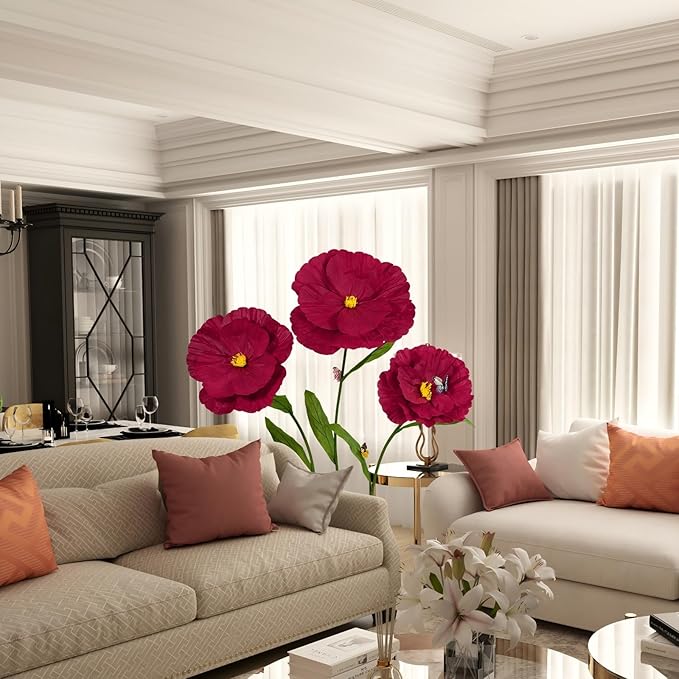 5.8 Ft Giant Artificial Flowers,Large Paper Flower,Huge Poppy Flowers Decoration for Wedding,Hotel,Office,Window Display and Home Farmhouse Decor(Wine)