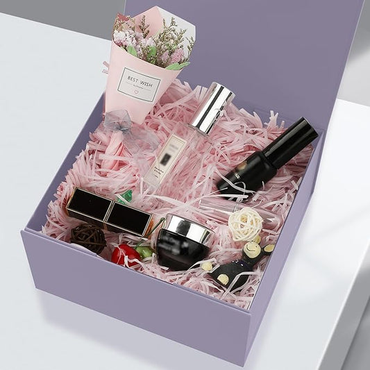Gift Box 8x8x4 Inch with Magnetic Closure Lid Purple Gift Box For Presents,Birthday box,Magnetic Box for Wrapping Gifts(Purple)