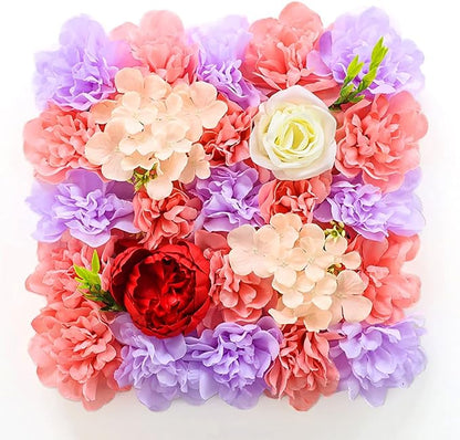 Flower Wall Backdrop, 12PCS 10.6"-15.7" Artificial Flower Wall Panel with Various Styles, 3D Floral Wall Decor for Wedding Photo Background Festive Party Home Decoration (G-B001, 10.6*10.6in)