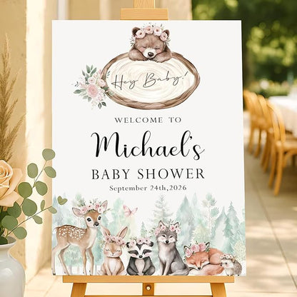 Personalized Baby Shower Welcome Sign For Outdoor, Custom Forest Animal Baby Shower Yard Sign Decorations
