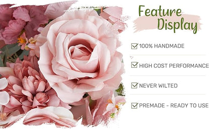 Wedding Arch Flowers with Drapes Kit (Pack of 4) - 2pcs Artificial Dusty Rose Deluxe Swag with 2pcs Sheer Drapes for Wedding Ceremony Arbor Reception Backdrop Rose Floral Decoration