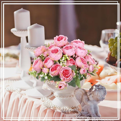 Crowye 8 Bundles Artificial Peonies Realistic Flowers with Stems Bouquet Peonies for Table Centerpieces Wedding Decoration Bridal Floral Arrangement (Dark Pink)