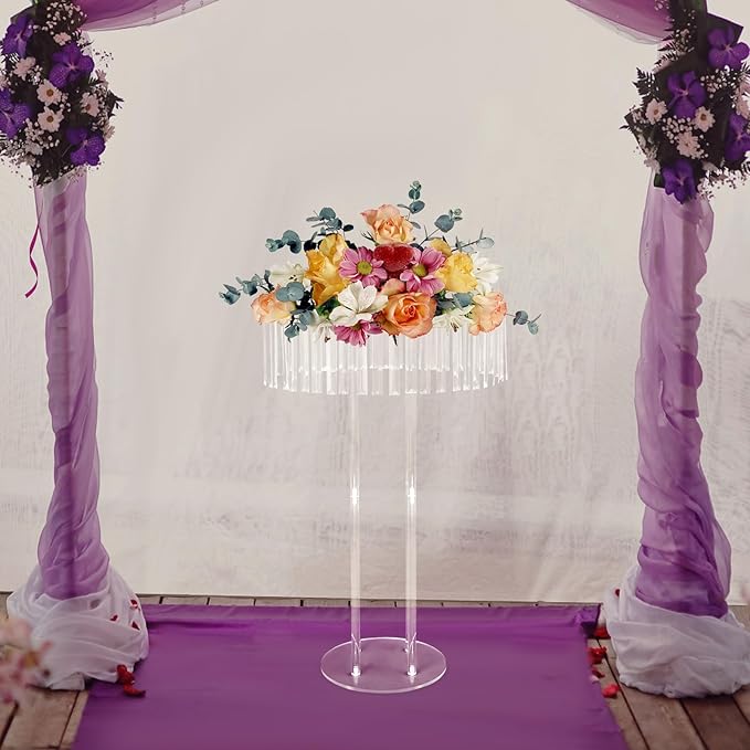Acrylic Vases for Centerpieces | Flower Vases Stand | 31.5in Tall Wedding Centerpieces for Tables | Round Chandelier Pedestal Stand for Wedding Reception | with Round Base