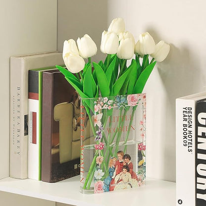 Book Vase, Acrylic Book Vase for Flowers, Book Flower Vase, Book Shaped Vases, Clear Book Vases, Small Vase for Bedroom, Living Room, Bookshelf, Office, Dining Table(Women)