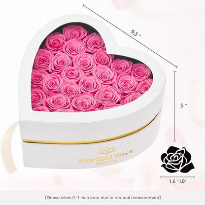 Eterfield 27 Forever Flowers in Heart Shape Box, Preserved Roses That Last a Year Preserved Flowers Birthday Gifts for Her Mom Women Wife Anniversary Valentines Day Mothers Day Christmas, Pink