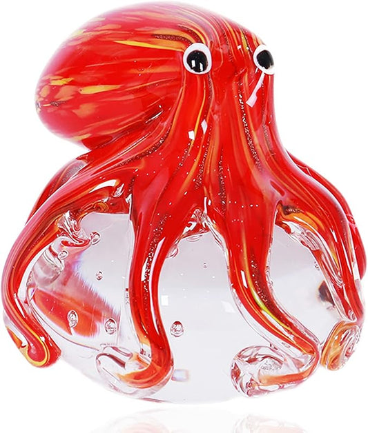 EUSTUMA Hand Blown Glass Octopus Figurine Ornament,Sea Animal Ornament for Fish Tank Aquarium,Sea Animals Collection for Birthday Gift,Glass Office Paperweight for Desk.