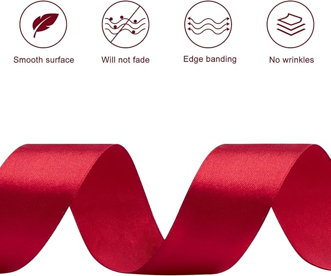 1-1/2 Inches 50 Yards Wine Red Satin Ribbon, Solid Fabric Ribbon Roll for Flower Bouquets, Gift Wrapping, Wedding, Handmade Crafts